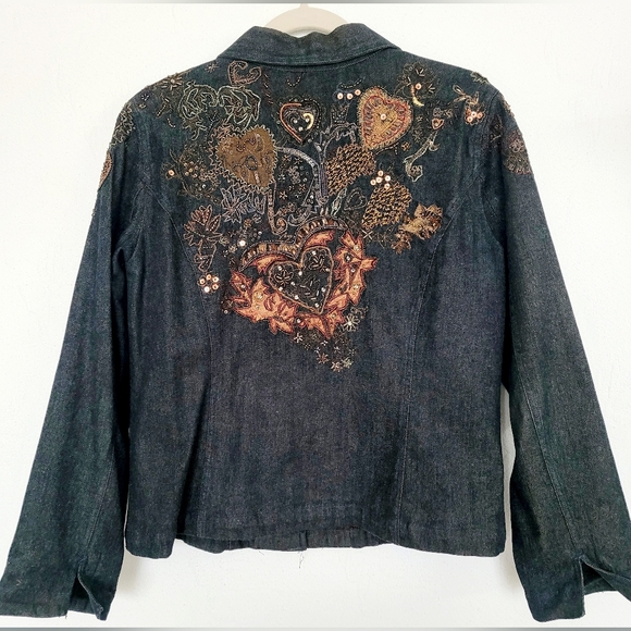 Chico's Women's Dark Blue Denim Embroidered Beaded Jacket 99%Cotton 1/Small - Picture 14 of 16